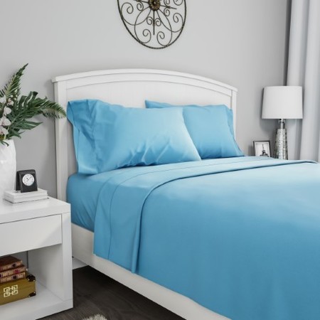 HASTINGS HOME Brushed Microfiber 4-piece Bed Linens with Fitted, Flat Sheet, and 2 Pillowcases (Full, Light Blue) 387691CPZ